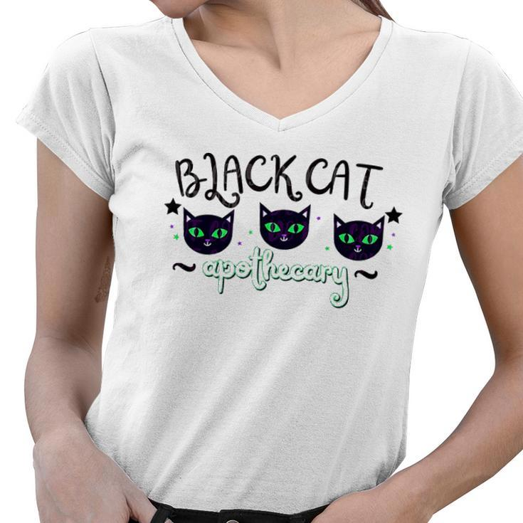 Black Cat Apothecary Halloween Gift Women V-Neck T-Shirt