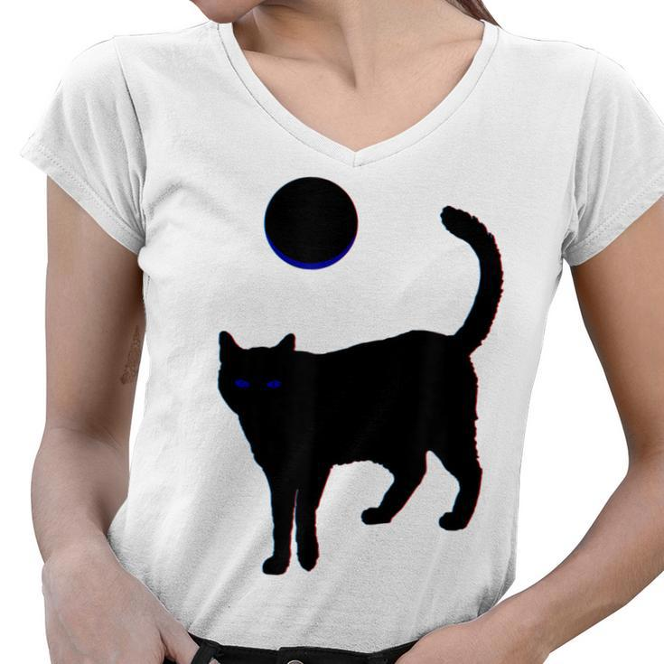Black Cat Moon Halloween  Women V-Neck T-Shirt