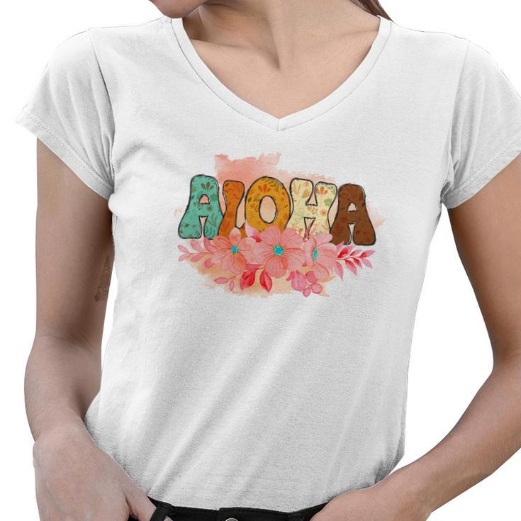Boho Vintage Retro Summer Aloha Custom Women V-Neck T-Shirt