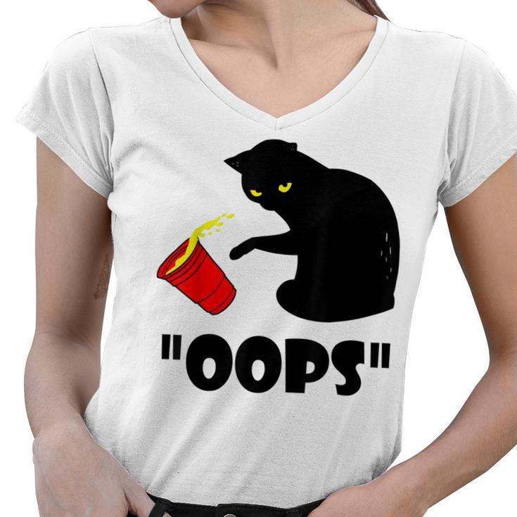 Cat Oops Funny Black Cat Knocking Over A Glass  V2 Women V-Neck T-Shirt