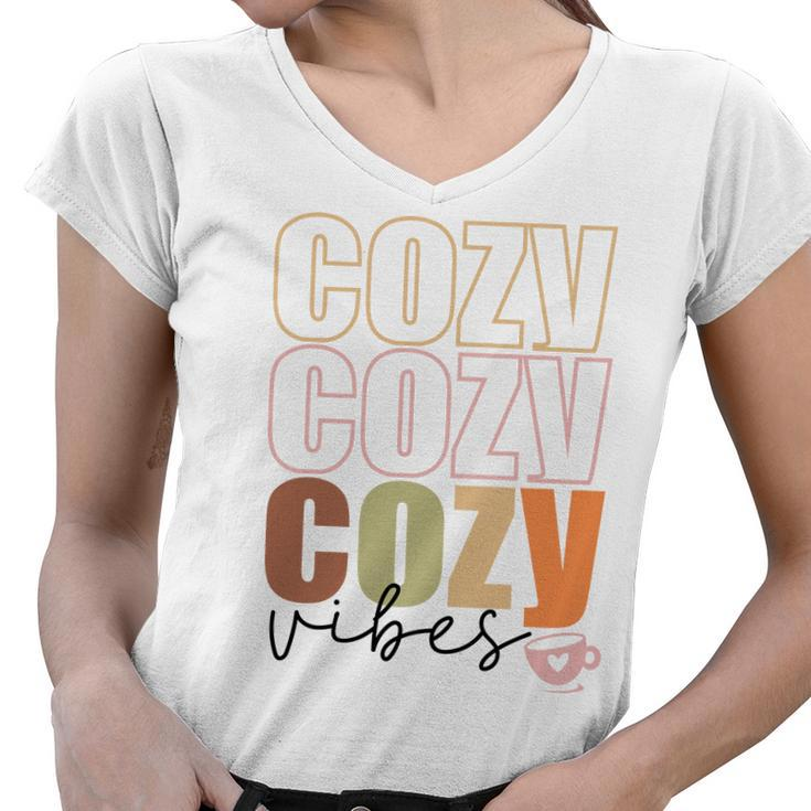 Cozy Vibes Warm Weather Fall Women V-Neck T-Shirt