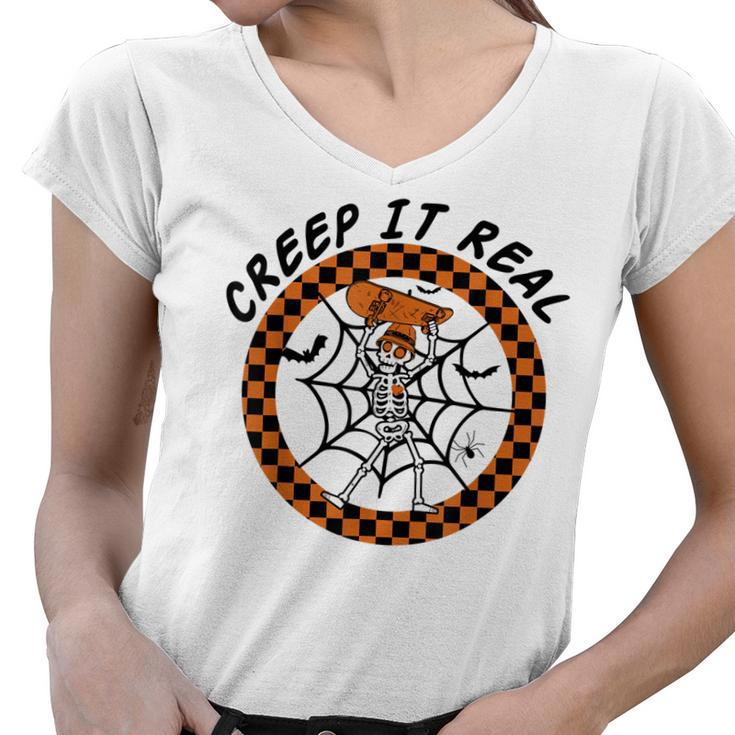 Creep It Real Funny Skeleton Halloween Costume  Women V-Neck T-Shirt