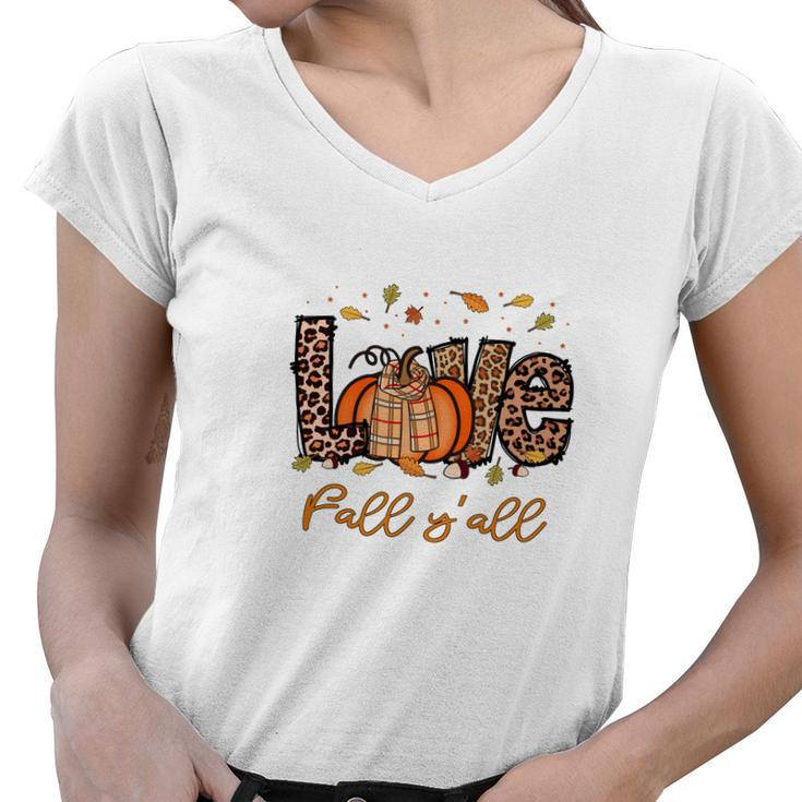 Cute Gift Love Fall Yall Women V-Neck T-Shirt