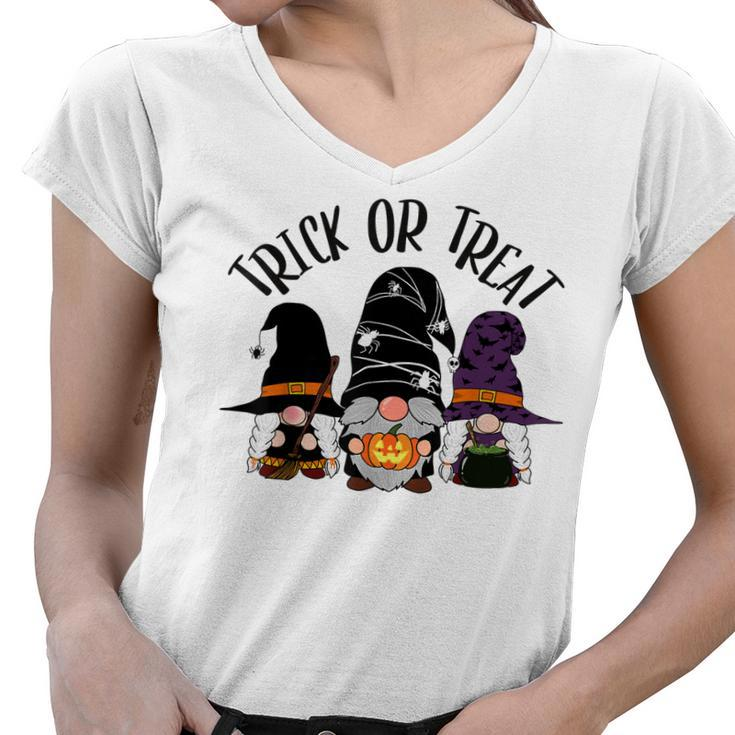 Cute Witch Gnomes Halloween Garden Gnome Trick Or Treat  Women V-Neck T-Shirt