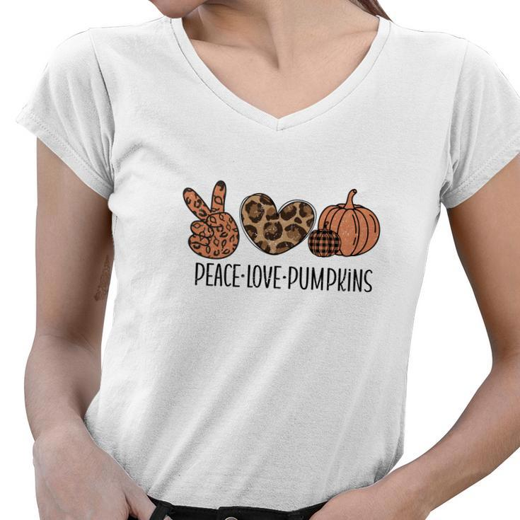 Fall Peace Love Pumpkins Women V-Neck T-Shirt