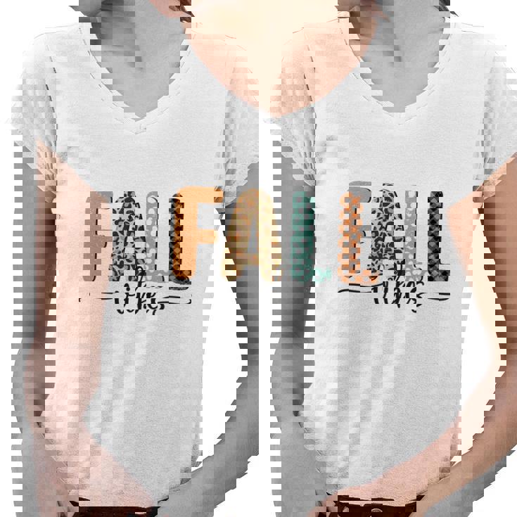 Fall Vibes Pattern Vintage Style Women V-Neck T-Shirt