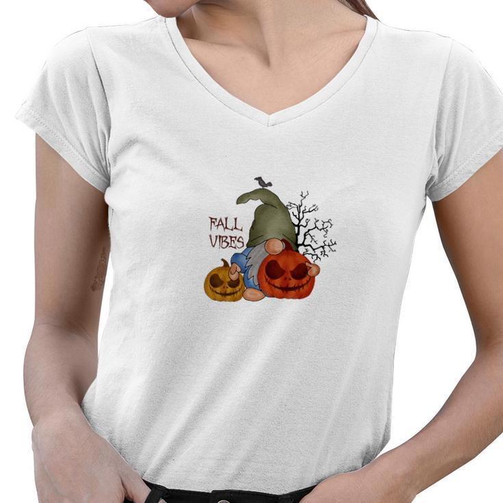 Fall Vibes Pumpkin Gnomes Things Women V-Neck T-Shirt