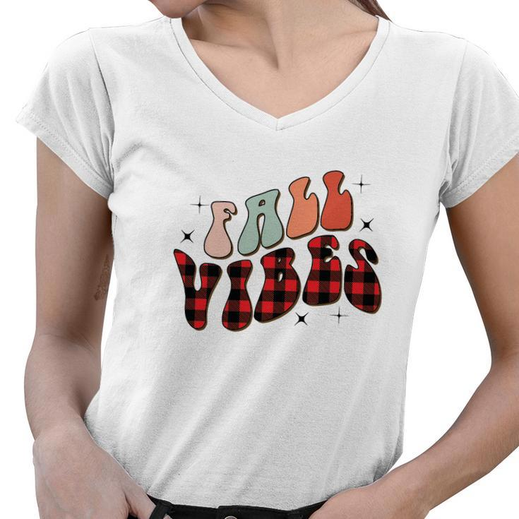 Fall Vibes Red Caro Plaid Fall Yall Women V-Neck T-Shirt