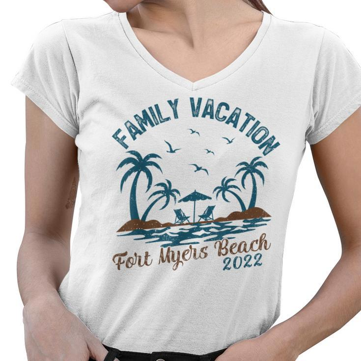 Family Vacation 2022 Palm Tree Florida Fort Myers Beach  Women V-Neck T-Shirt