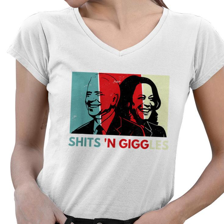 Funny Anti Biden Harris Shits N Giggles Political Gift Women V-Neck T-Shirt