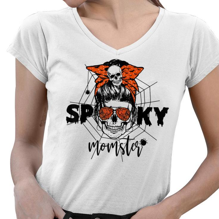 Funny Halloween Spooky Momster Skull Mama Costume For Mom  Women V-Neck T-Shirt