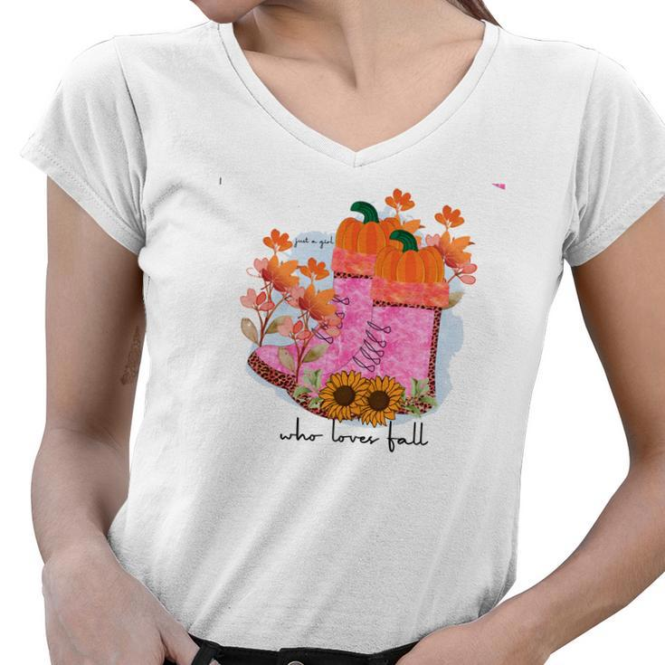 Funny Just A Girl Who Loves Fall Women V-Neck T-Shirt
