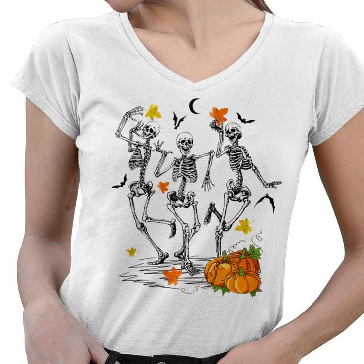 Funny Skeletons Dancing Halloween Dancing  Women V-Neck T-Shirt