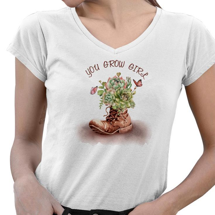 Gardener You Grow Girl Wildflowers Custom Women V-Neck T-Shirt
