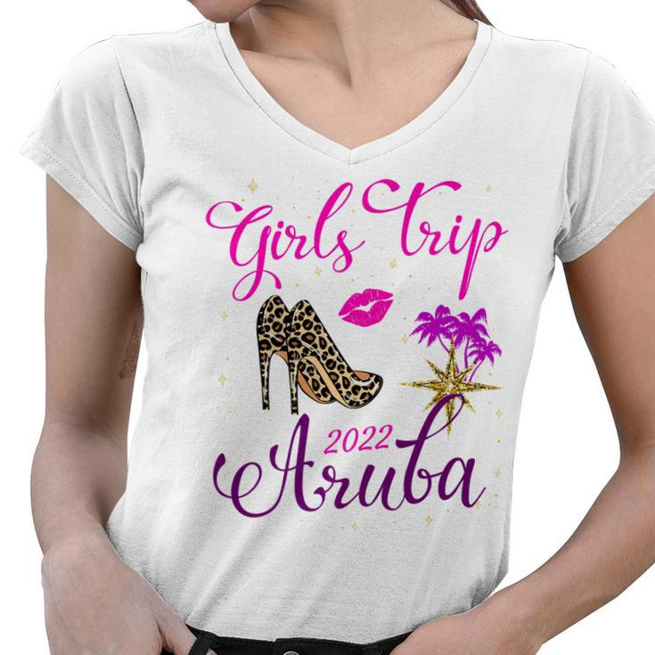Girls Trip Aruba 2022 Sunglasses Summer Matching Group   V3 Women V-Neck T-Shirt