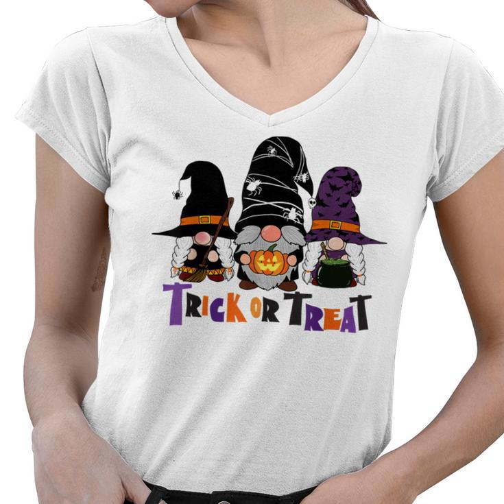 Gnomes Halloween Witch Garden Gnome Trick Or Treat  Women V-Neck T-Shirt
