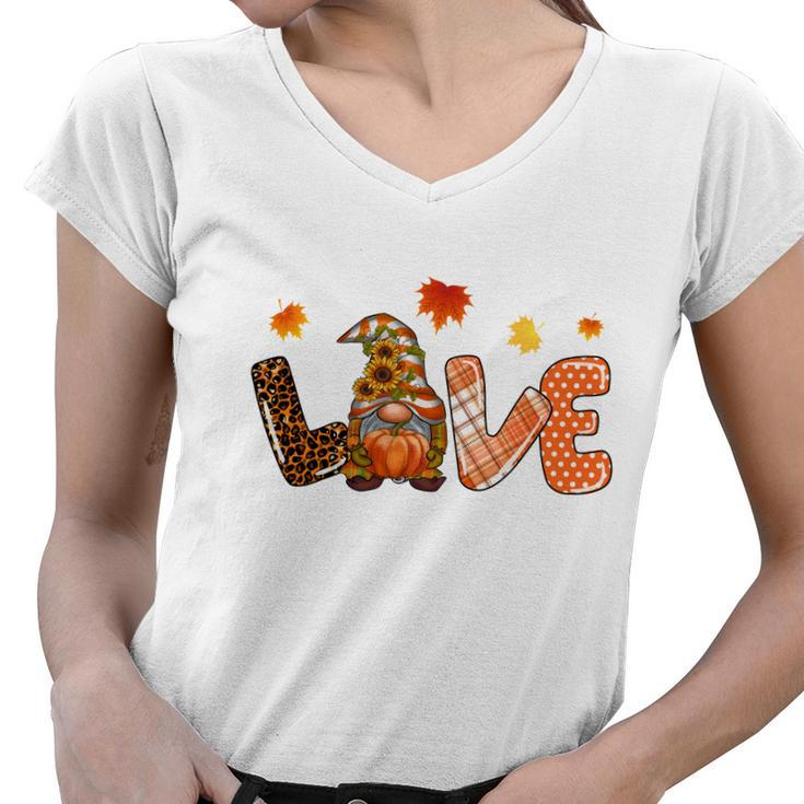 Gnomes Love Autumn Leaves Fall Season Women V-Neck T-Shirt