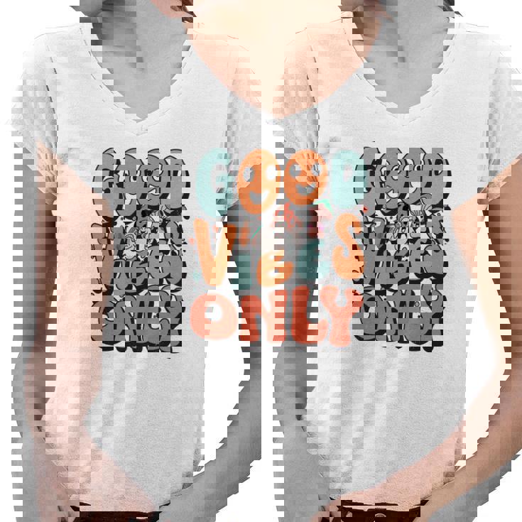 Good Vibes Only Fall Groovy Style Women V-Neck T-Shirt