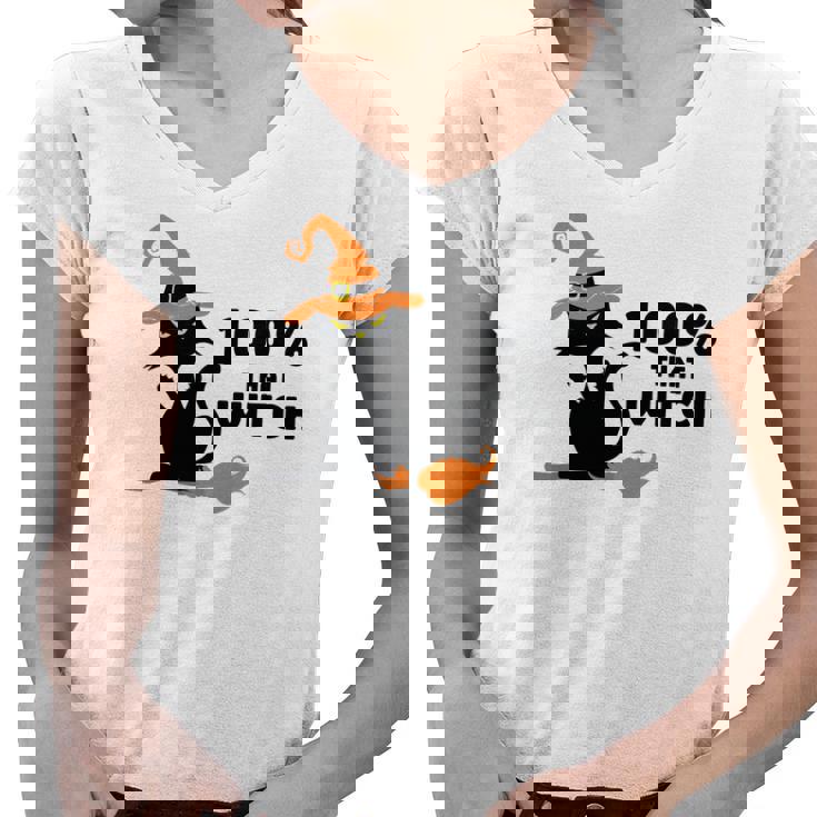 Halloween 100% That Witch Cat Funny Gift Women V-Neck T-Shirt