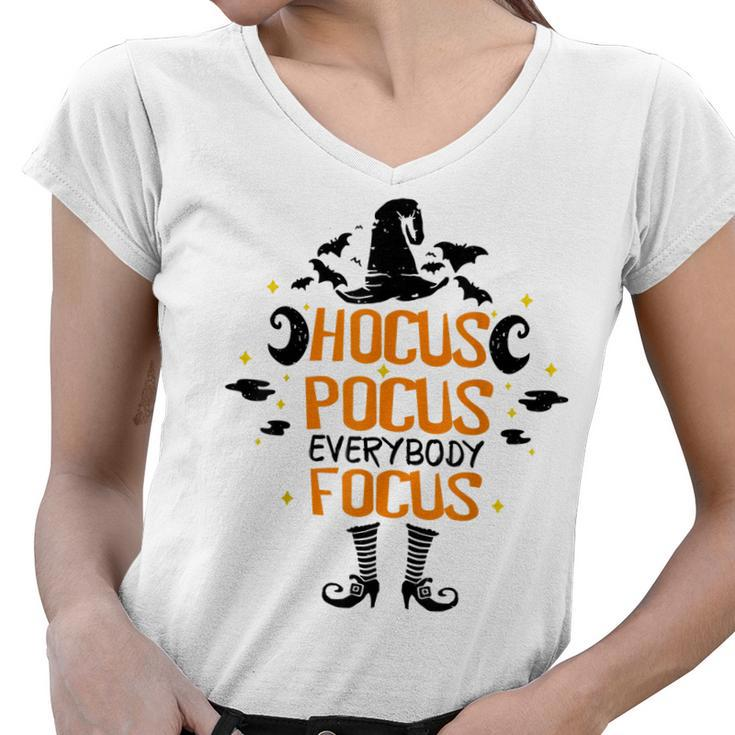 Halloween Hocus Pocus Everybody Focus Funny Teacher Costume  V2 Women V-Neck T-Shirt
