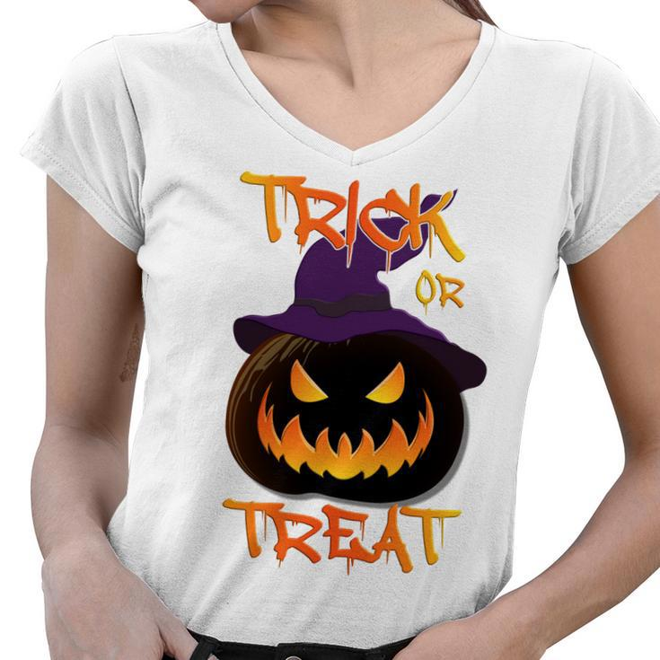 Halloween Pumpkin Trick Or Treat Costume Fancy Dress Women V-Neck T-Shirt