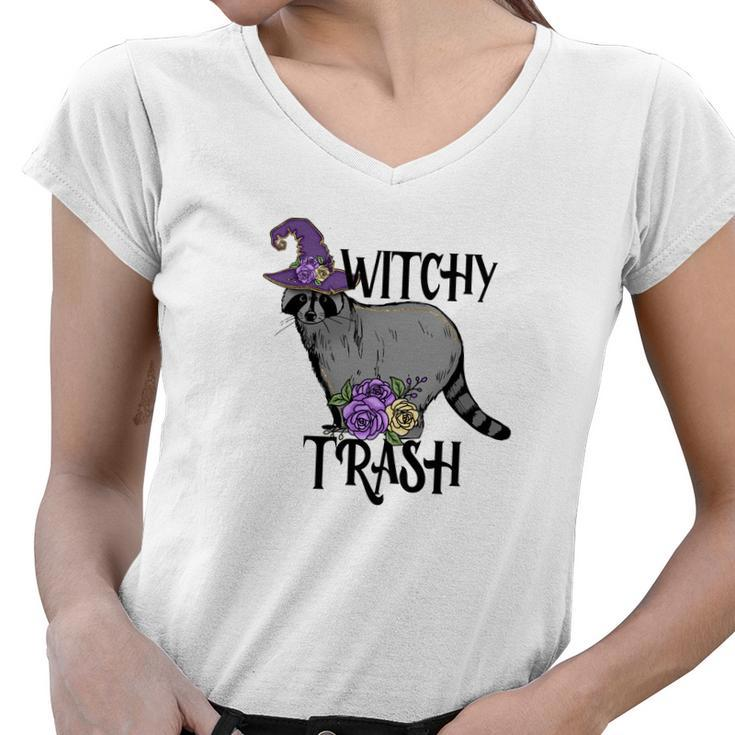Halloween Witch Vibes Witchy Trash Custom Women V-Neck T-Shirt