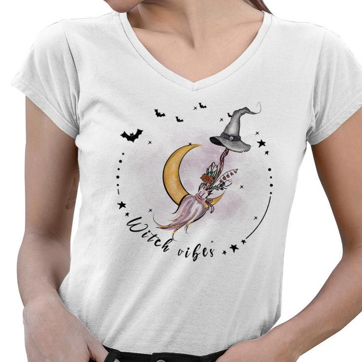 Hallowen Be Magical Witch Witch Vibe Custom Women V-Neck T-Shirt