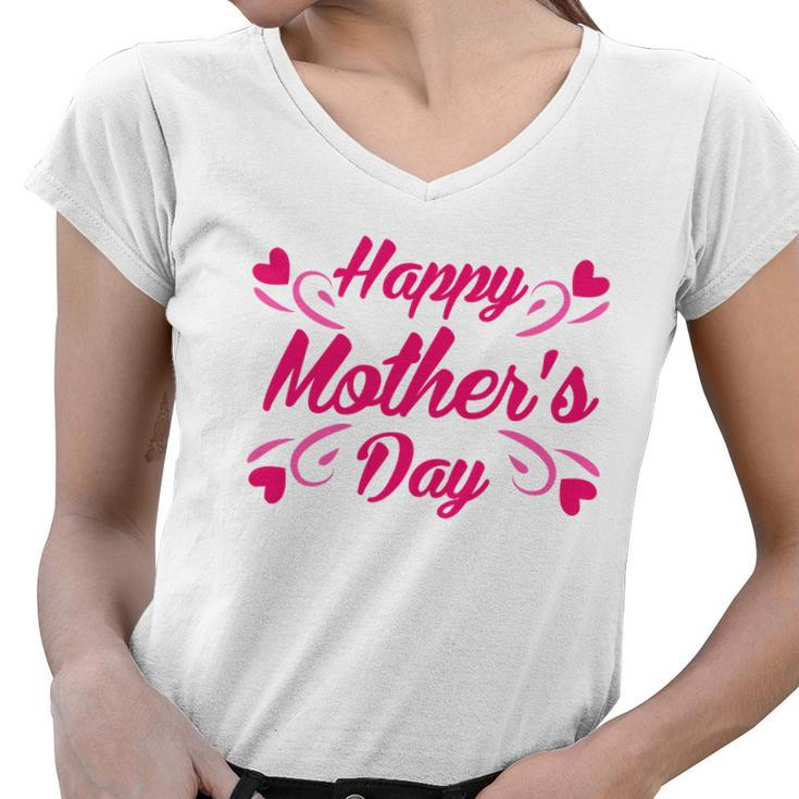 Happy Mothers Day Hearts Gift Women V-Neck T-Shirt