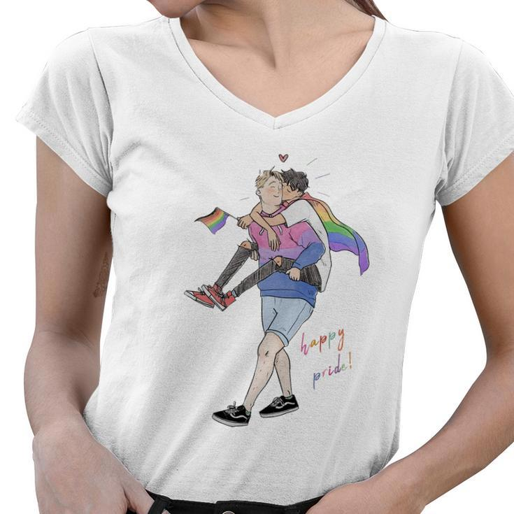 Heartstopper Lgbt Lover Nick And Charlie Happy Pride Women V-Neck T-Shirt