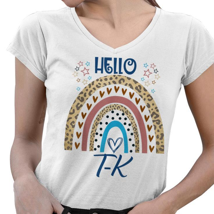 Hello Tk Rainbow For Prek Preschool Teacher Girls  V2 Women V-Neck T-Shirt