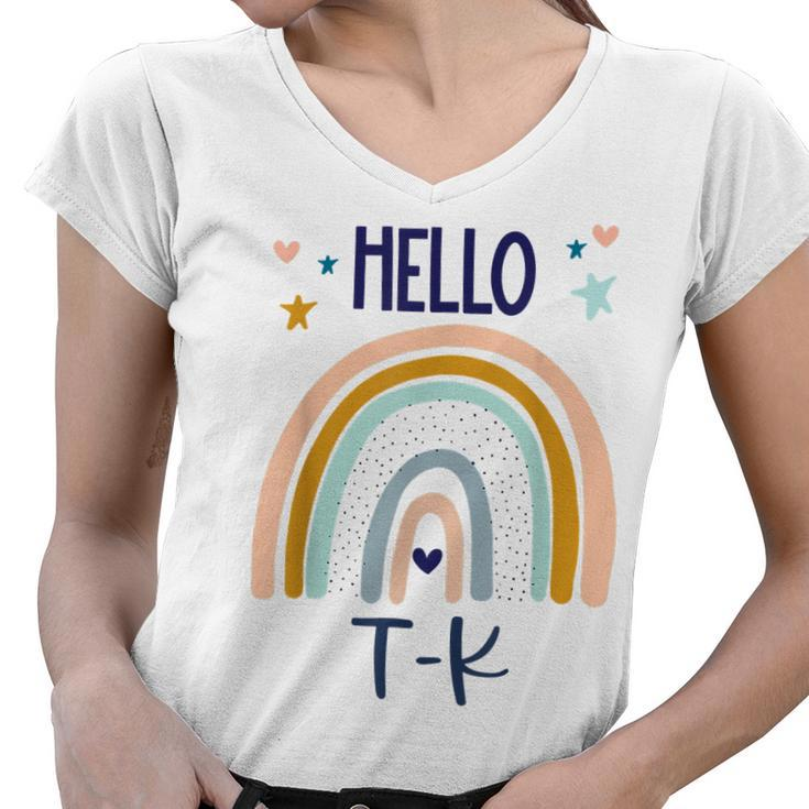Hello Tk Rainbow For Prek Preschool Teacher Girls  Women V-Neck T-Shirt
