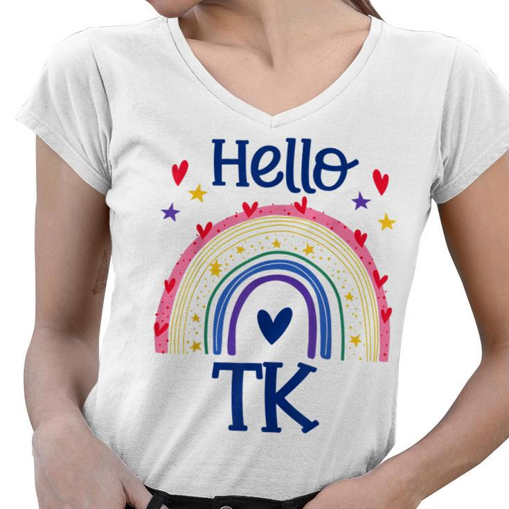 Hello Tk Rainbow Pre-K Preschool Teacher Student Girls  Women V-Neck T-Shirt