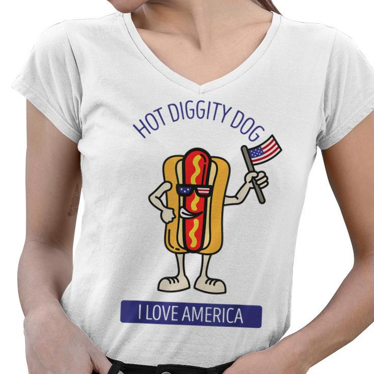 Hot Diggity Dog July 4Th Patriotic Bbq Picnic Usa Funny  Women V-Neck T-Shirt