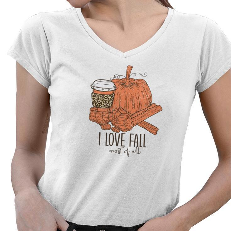 I Love Fall Most Of All Coffee Pumpkin Women V-Neck T-Shirt