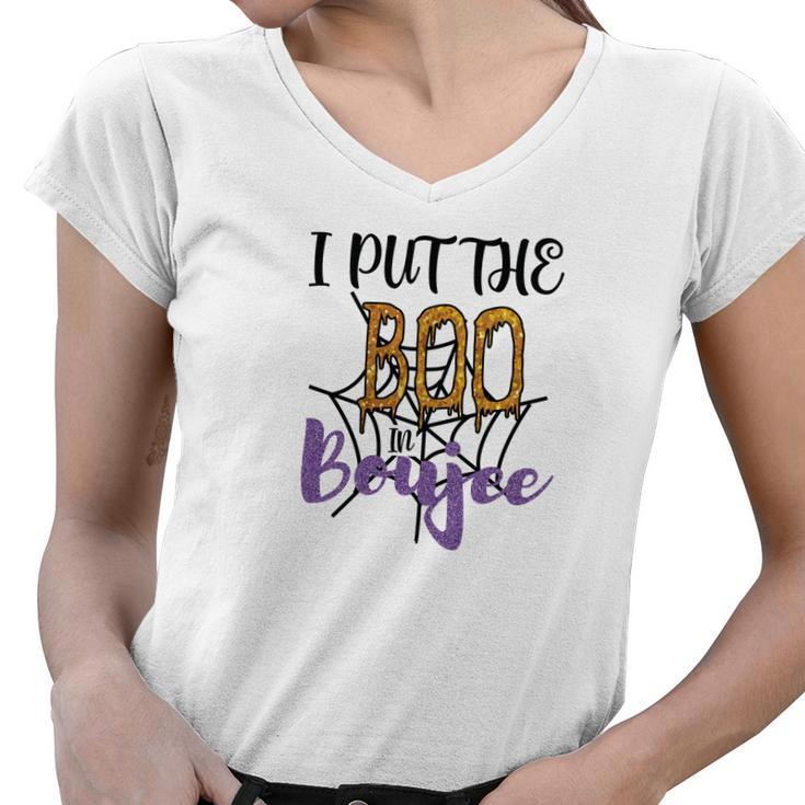 I Put The Boo In Boujee Spider Halloween Women V-Neck T-Shirt
