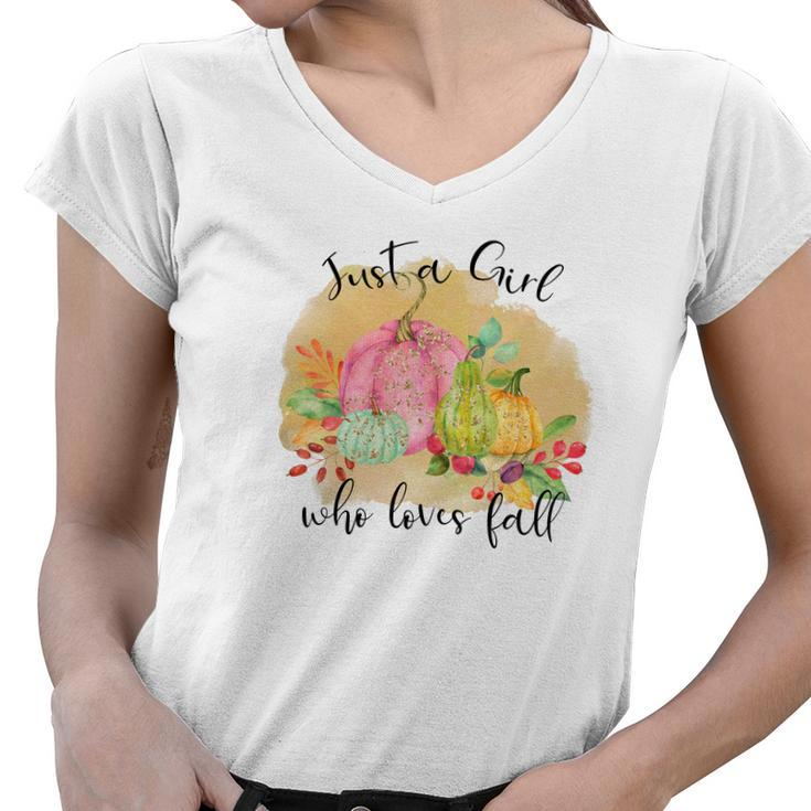 Just A Girl Who Loves Fall Colorful Gift Women V-Neck T-Shirt