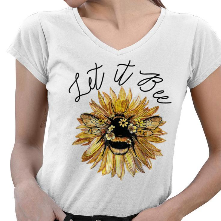 Let It Be  Bee Sunflower  For Women Summer Tops  Women V-Neck T-Shirt