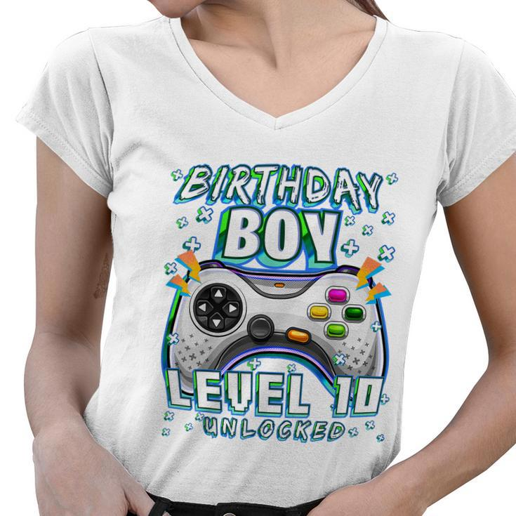 Level 10 Unlocked Video Game 10Th Birthday Gamer Boys T Women V-Neck T-Shirt