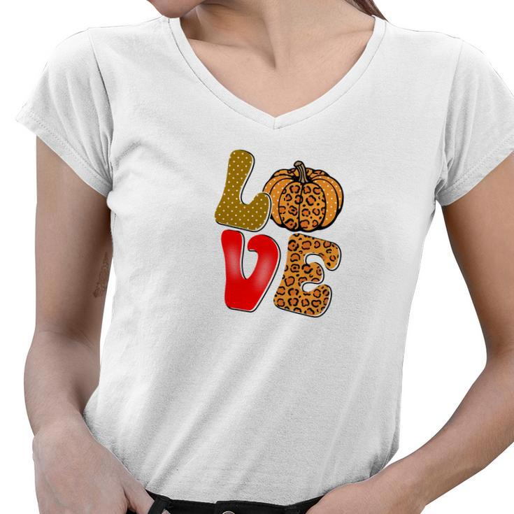 Love Fall Love Pumpkin Women V-Neck T-Shirt