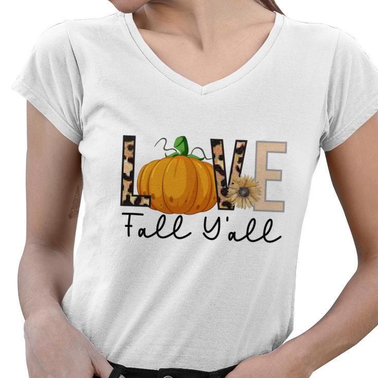 Love Fall Yall Pumpkin Lovers Thankful Women V-Neck T-Shirt