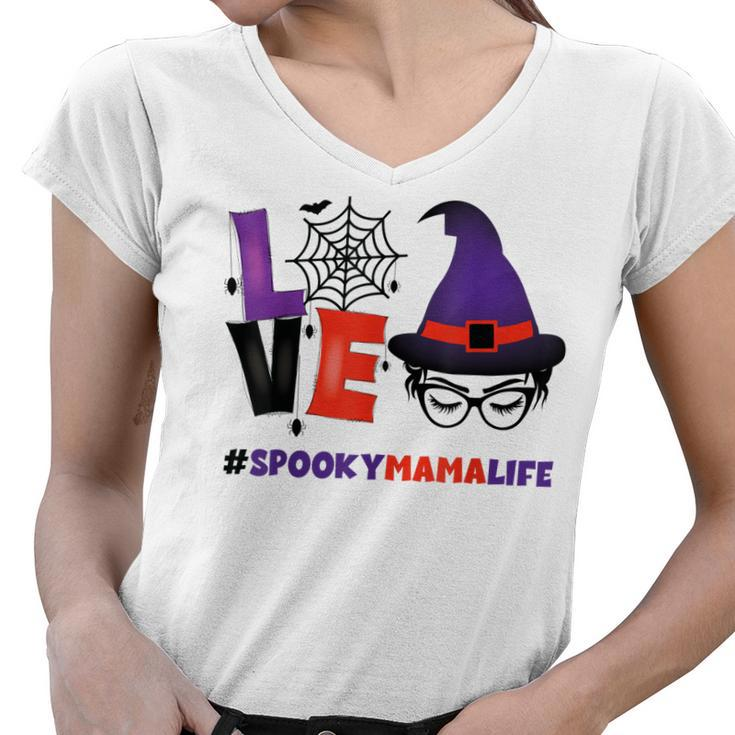 Love Halloween Mom Halloween Spooky Witch Face Mama Women  Women V-Neck T-Shirt