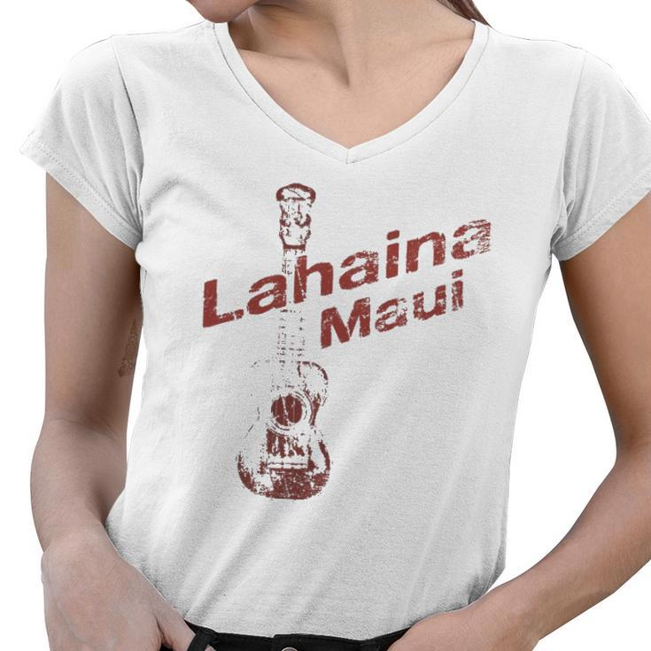 Maui Hawaii Lahaina Ukulele Vintage Hawaiian Uke Women V-Neck T-Shirt