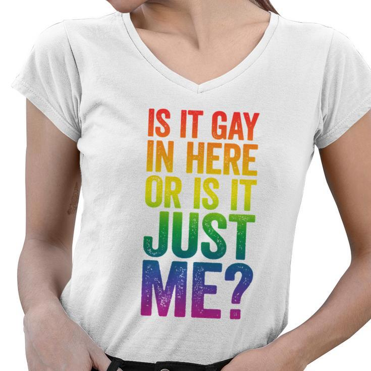 Mens Is It Gay In Here Or Is It Just Me Lgbt Pride Women V-Neck T-Shirt