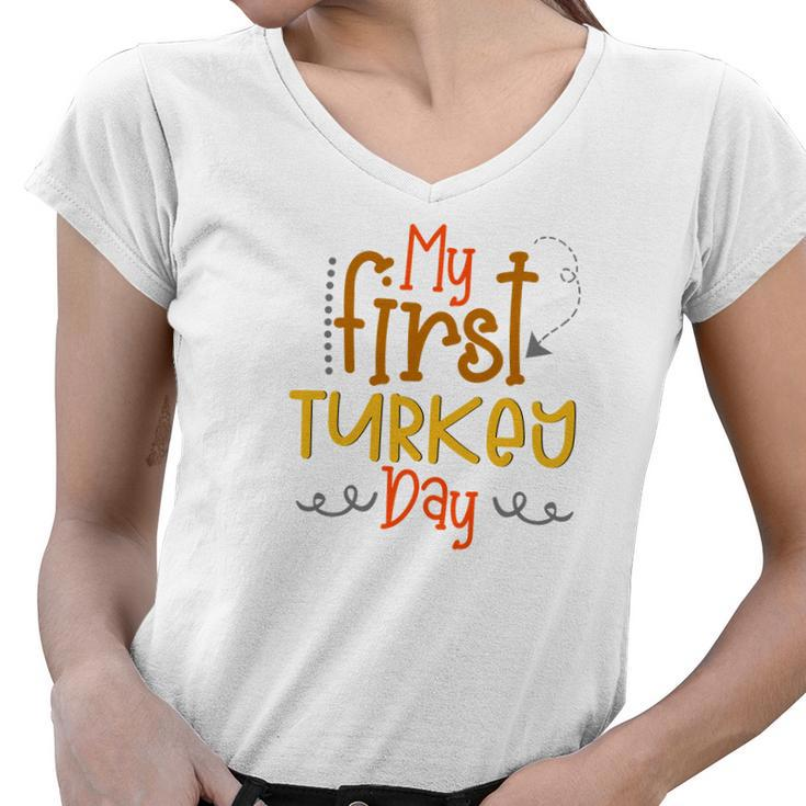 My First Turkey Day Fall Women V-Neck T-Shirt