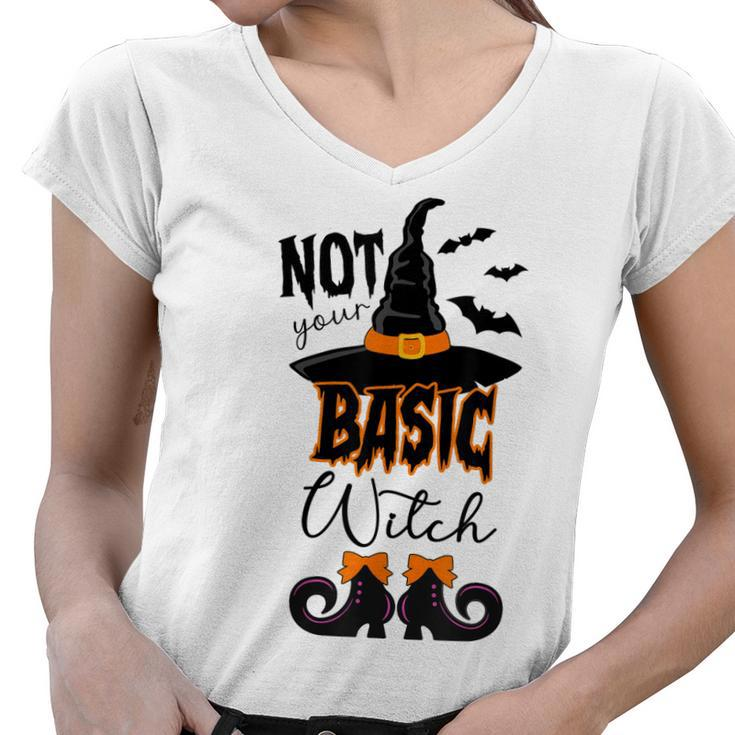 Not Your Basic Witch Halloween Costume Witch Bat  Women V-Neck T-Shirt