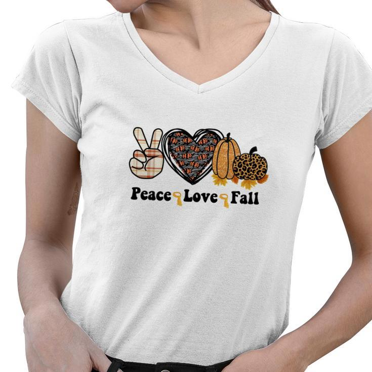 Peace Love Fall Pumpkin Heart Women V-Neck T-Shirt