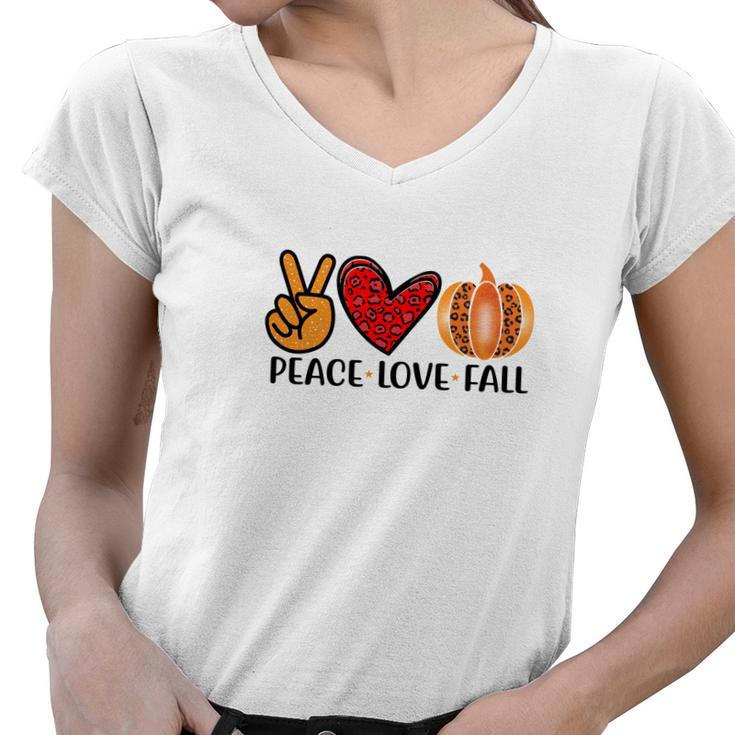Peace Love Fall Pumpkin Women V-Neck T-Shirt