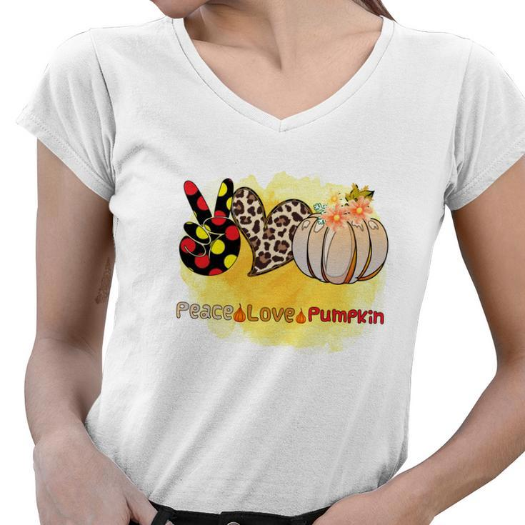 Peace Love Pumpkin Fall Season Gift Idea Women V-Neck T-Shirt