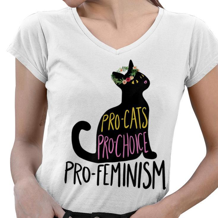Pro Cats Pro Choice Pro Feminism Black Cat Lover Feminist  Women V-Neck T-Shirt