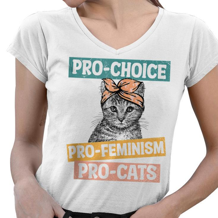 Pro Choice Pro Feminism Pro Cats Feminism Feminist  Women V-Neck T-Shirt